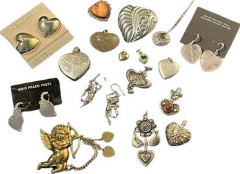 Heart Lovers, Earrings, Pendants, And Pins. Gemstones.