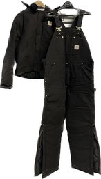 Size 48 Black Carhartt Jacket With Snap-on Hood And 36x32 Black Carhartt Overalls