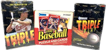 3 BOXES - Donruss 1990 Baseball Cards, Donruss 1992 Triple Play Baseball Cards, Donruss 1993 Triple Play Card