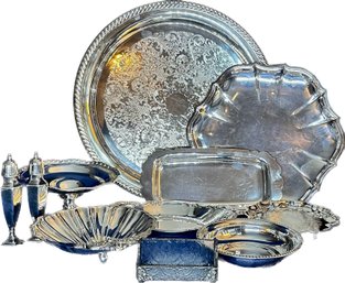 Chippendale Silverplated Tray, Baroque By Wallace Silver-colored Shell Dish And More Silver Plated/colored