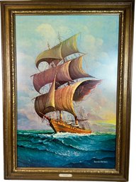 Vintage Spanish Caravelle Ship Sailboat Nautical By Andre's Orpinas Framed Painting