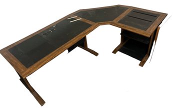 Varnished Wooden Computer Desk, With Drawers And Cabinets