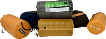 3 Thermarest Sleeping Bags, REI Lite-core 1.5 Self Inflating Sleeping Bag, 2 Roll Up Compressed Pillows