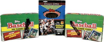 3 BOXES - Topps 1991 Stadium Club 1st Series Cards And Topps 1990 Yearbook Stickers And Baseball Cards