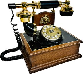 Wood, Black And Gold-colored Deco Rotary Telephone With Eagle