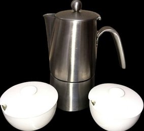 Stovetop Espresso Maker And Filters, 2 Crate & Barrel Sugar Bowls - 8' Tallest