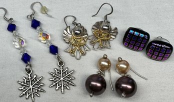 Snowflake, Angel And Purple Earrings