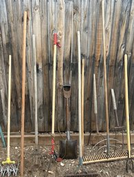 Wood Handled Yard Tools- Tree Saw, Rakes, Shovel & More- Longest Tool Is 73in