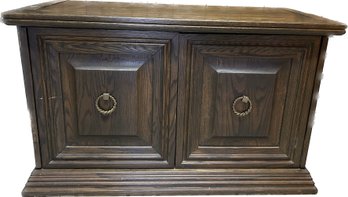 Dark Stained Wood Entertainment Center With Opening Top- 20x44x27