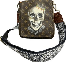 Louis Vuitton Monogram Musette Salsa Bag With Custom Skull Design By New Vintage- 8.5Lx2Wx9H, Date Code AS1918