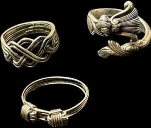 Wallace Sterling Spoon Ring, Woven Design And Knot Design Rings.