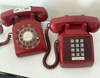 Vintage Red Phones, Rotary And Push Button