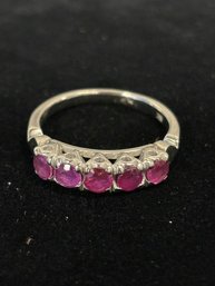 Stamped 18K Ring With 5 Pink Stones