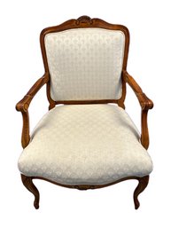 White Fabric Wooden Frame Chair With Small Stains - 26.5x28x38