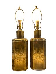 Brass Bird & Flower Detail Lamps- Hollow, 7x7x27, One Has 20 Cord, One 76 Cord