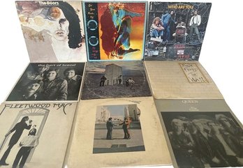 9 Vinyl Records-The Doors, Pink Floyd The Wall, The Who, Queen, Fleetwood Mac, The Game