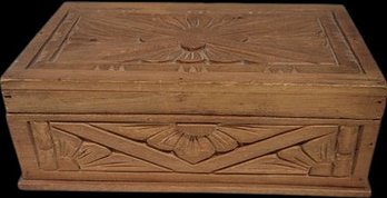Wood Box With Floral Carvings - 9'