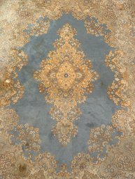 Karastan Blue Kirman Design 8x11 Rug With Tassled Edges- Shows Some Stains