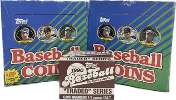 3 BOXES - 1990 Topps Baseball Coins, 1990 Topps Baseball Picture Cards Traded Series