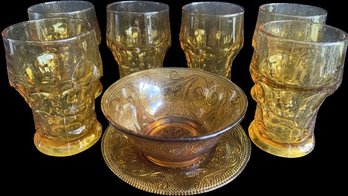Amber Glassware, Bowl, Plate