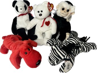 Beanie Babies: Valentino Style 4058, Fortune, Ziggy Style 4063, Rover Style 4101, Mooch