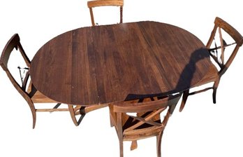 Wooden Table, 4 Chair Set, And Leaf. With Leaf Addition, L66xW45xH30 Without Leaf Addition, L45xW45xH30