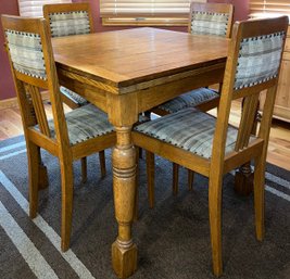 Wooden Table With Inner Leaf And 4 Upholstered Chairs