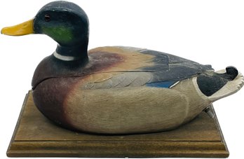 Duck Vintage Push Button Telephone. Made Of Resin. On Wood Base. Untested.