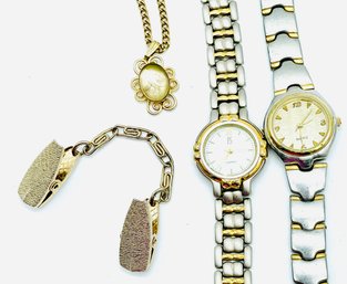 Vintage Ladies Watches, Untested - Quartz, PS. Collar Clips, Pendant And Chain. Goldtones And Silvertones.