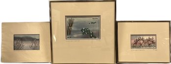 Nature Art Work Framed And Signed - 3 Pcs, 12x.5x12