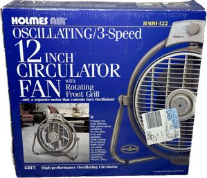 Holmes Air Oscillating/3-Speed 12 Inch Circulator Fan With Rotating Front Grill (untested)