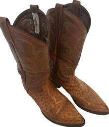 Tony Lama Ostrich Leather Cowboy Boots, Size 11D