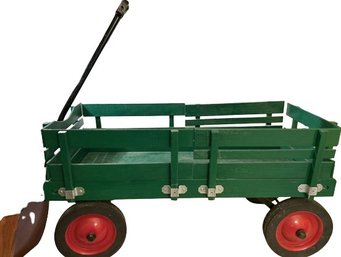 Green Wooden Kids Wagon With Removable Side Rails- 40Lx18.5Wx21T