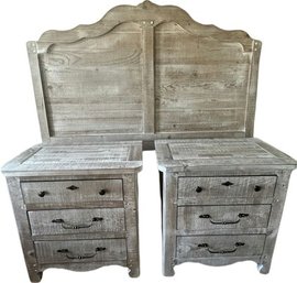 Two Side Tables With Three Drawers: 28x16x29 & Matching Headboard For Queen Bed.