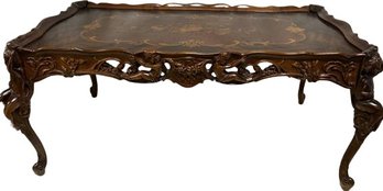 Wooden Coffee Table With Hand Carved Trim And Legs -38Wx22Dx17T