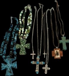 8 Assorted Necklaces With Cross Pendants