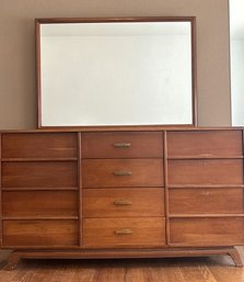 Mid-Century 12 Drawer Cherry Dresser 60x21x34, Mirror 46x32.5