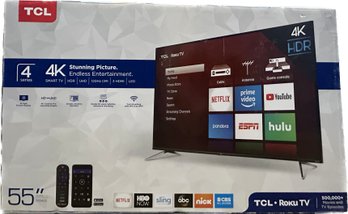 55 TCL Roku TV 4K Smart TV- Working With Box, Feet And Remote