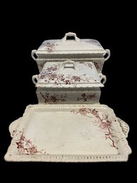 Antique 3Piece Imperial Warrented China Set (Some Damage) Jewelry Tray 10x6.5, Small Box 7.5x7.5x4