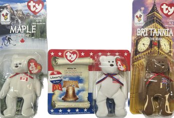 Beanie Babies: Libearty The Bear, Maple The Bear, Britannia The Bear