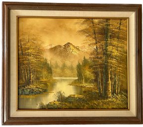 Original Oil Painting Of Mountains, Wooden Framed And Signed - 31x27
