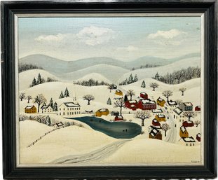 Snow In The Valley Acrylic Painting, Framed And Signed Miles 1975, 24x20