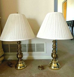 Two Brass Gold Base Desk Lamps Lumpy 30in