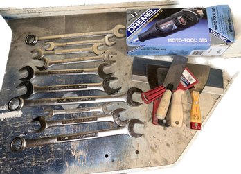 Heavy Duty Craftsman Wrenches Forged In USA (largest- 1.25), Working Dremel Moto-tool 395 And Various Scrapers