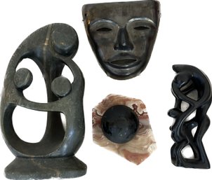 African Stone Statues And Decor. Largest Is 11in Tall, 6in Wide