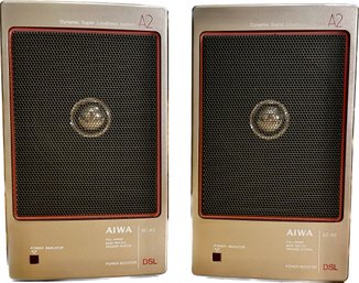 Pair Of Aiwa Bass Reflex Speskers W/built-in Booster Amplifier