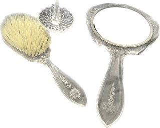 Vintage Hand Mirror, Brush & Compact Mirror Plus A Ring Holder