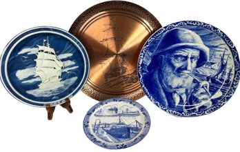 Stunning Boch Freres La Louviere Belgium Delft Plate, Copper Metal Plate - 20'