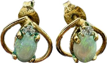 14k Gold, Opal, Diamond Earrings, 1.15g