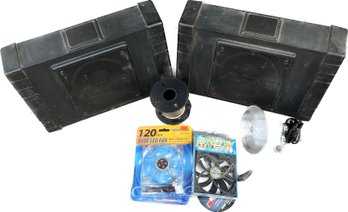 Garage Speakers & Accessories- Alpine Speakers(17x7x10), Monster Cable Wire(50ft), Fans & Light